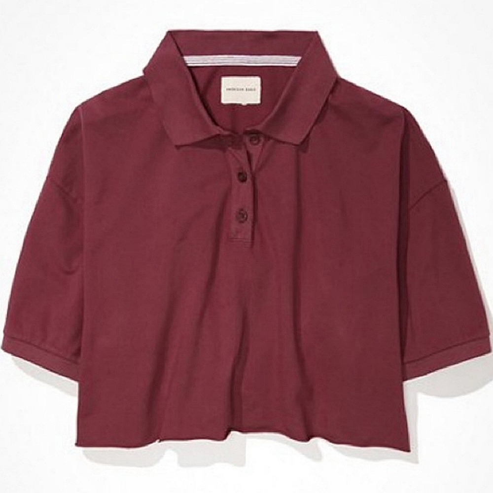 AEO Crop Polo Medium NWOT American Eagle Outfitters Top Shirt Maroon Preppy